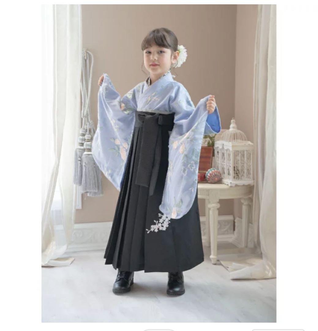 【risa】花柄刺繍チュールレース袴セット⭐︎ブルー黒袴　120㎝