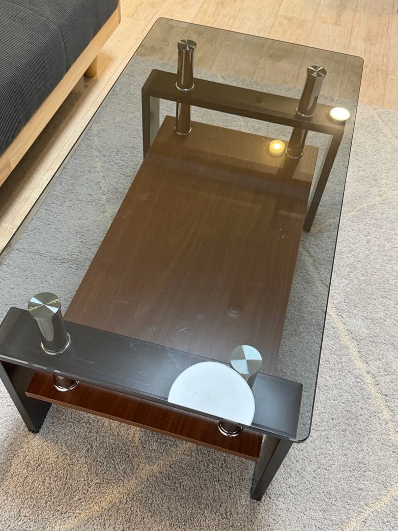 モダンガラス木製コーヒーテーブル