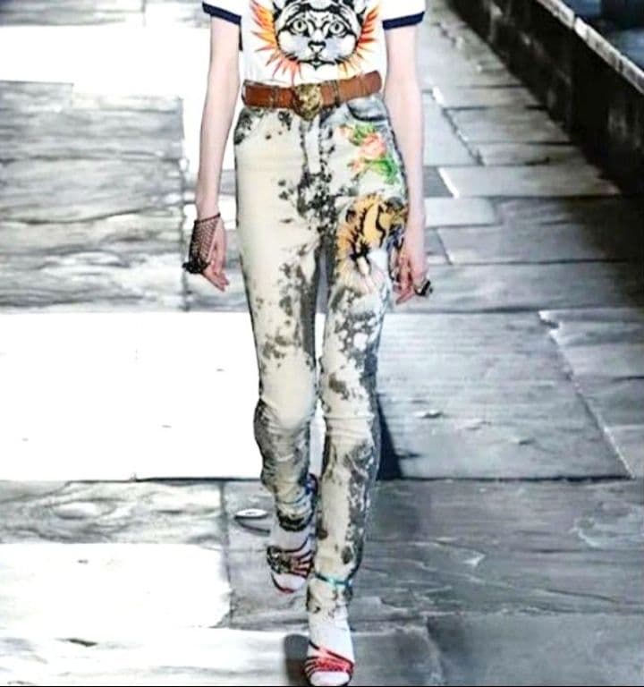 2072 美品 GUCCI ブリーチデニムパンツ ミケーレ期 タイガー 刺繍