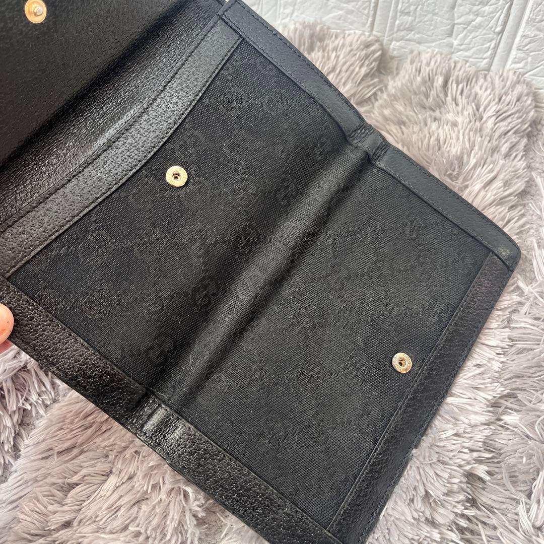 グッチ　GGキャンバス　長財布　ロゴ金具　ブラック　レザー　メンズ