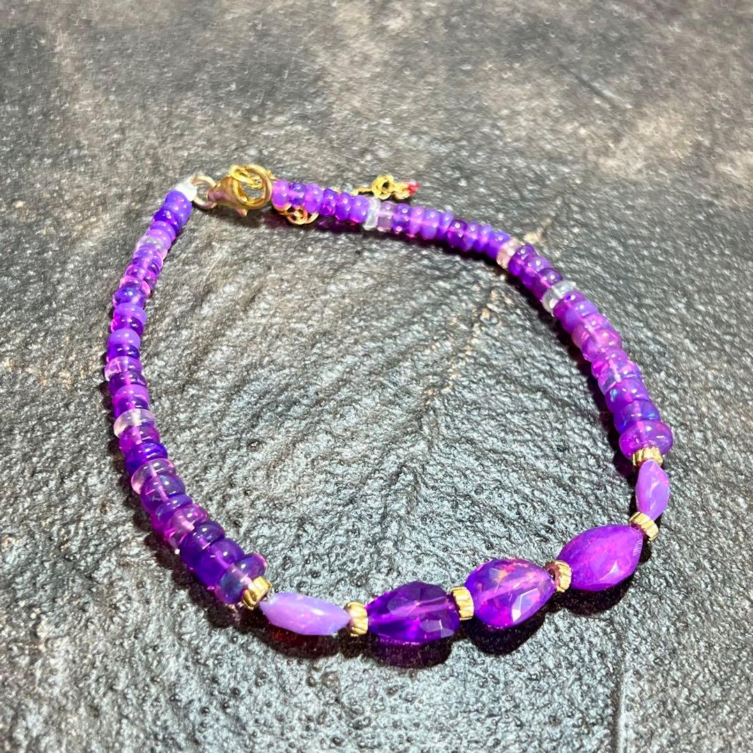 パープルファイヤーオパール　タンブルブレスレット　ラベンダー　2