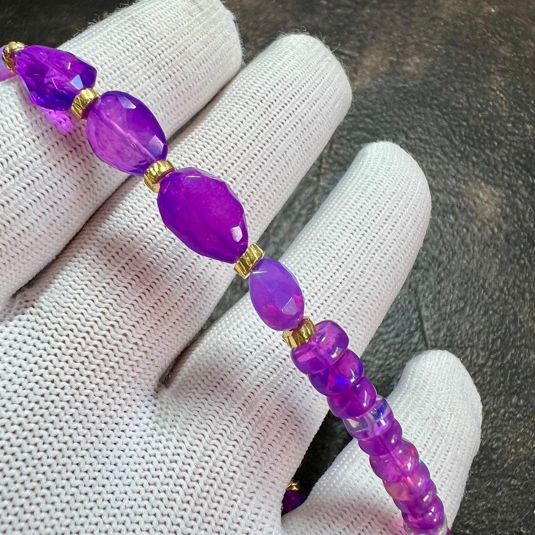 パープルファイヤーオパール　タンブルブレスレット　ラベンダー　2