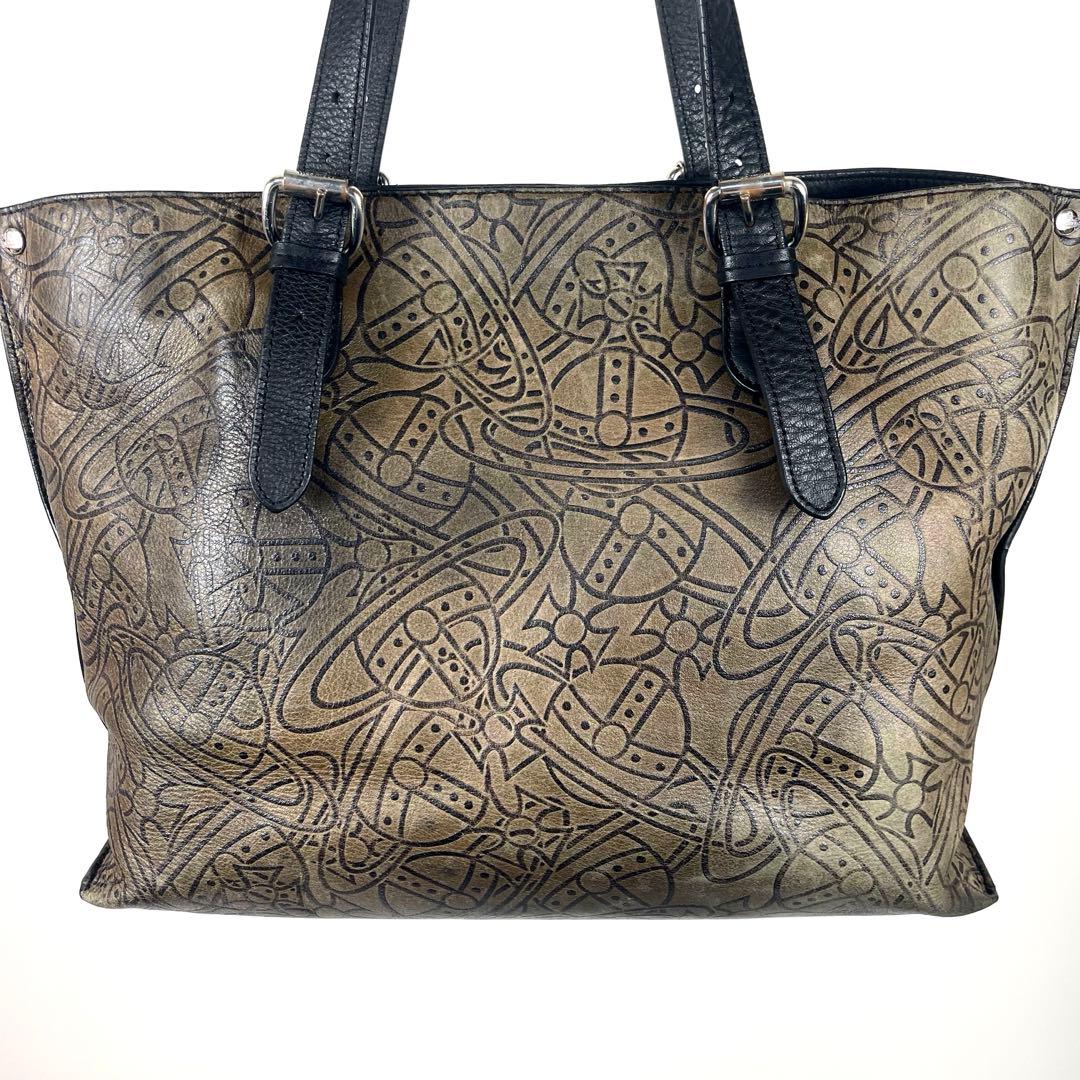 ヴィヴィアン　激レア　トートバッグ　オーブ総柄　ロゴエンボス　本革　ブラウン