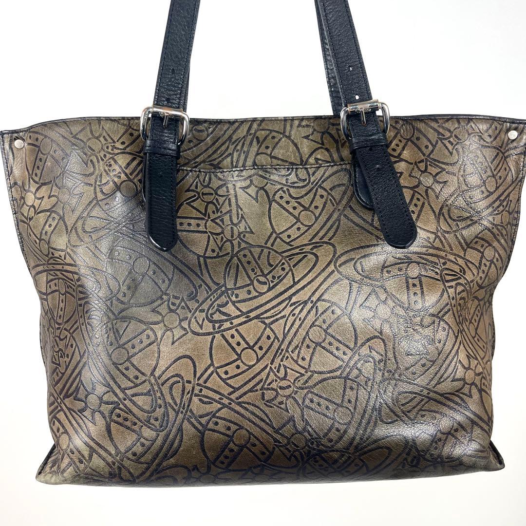 ヴィヴィアン　激レア　トートバッグ　オーブ総柄　ロゴエンボス　本革　ブラウン