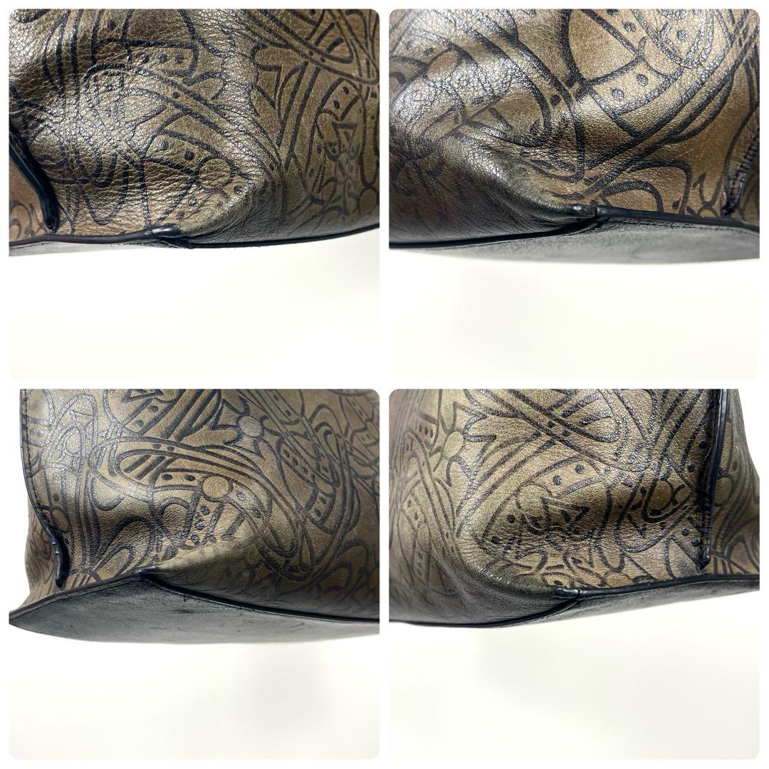 ヴィヴィアン　激レア　トートバッグ　オーブ総柄　ロゴエンボス　本革　ブラウン