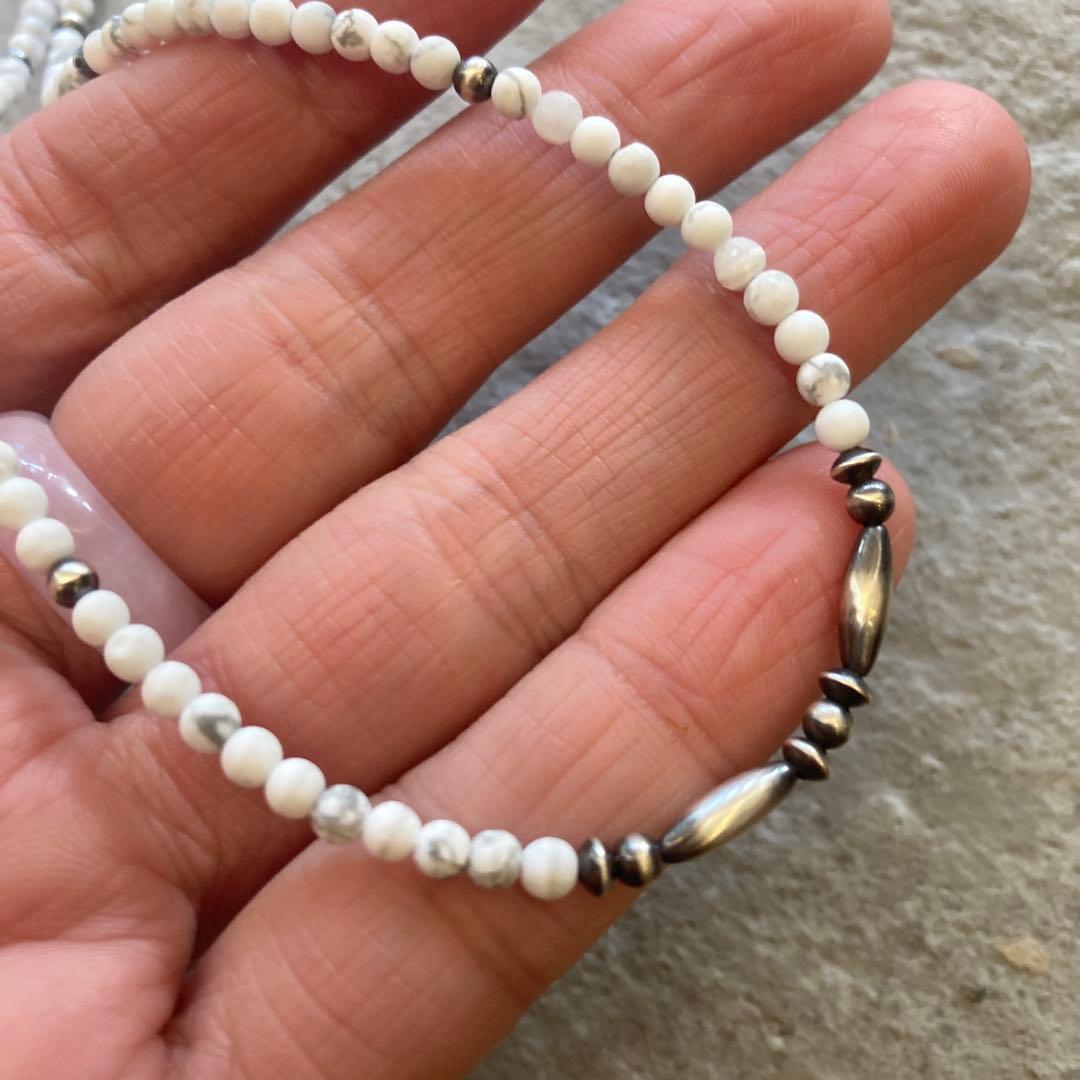 550 小粒ホワイトターコイズとSV925製ナバホパールのオリジナルネックレス