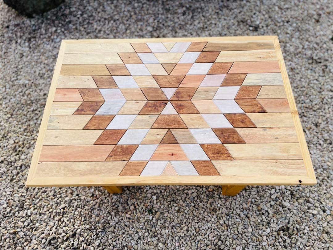 オルテガ柄 ローテーブル（高さ2段階調整） センターテーブル 木製