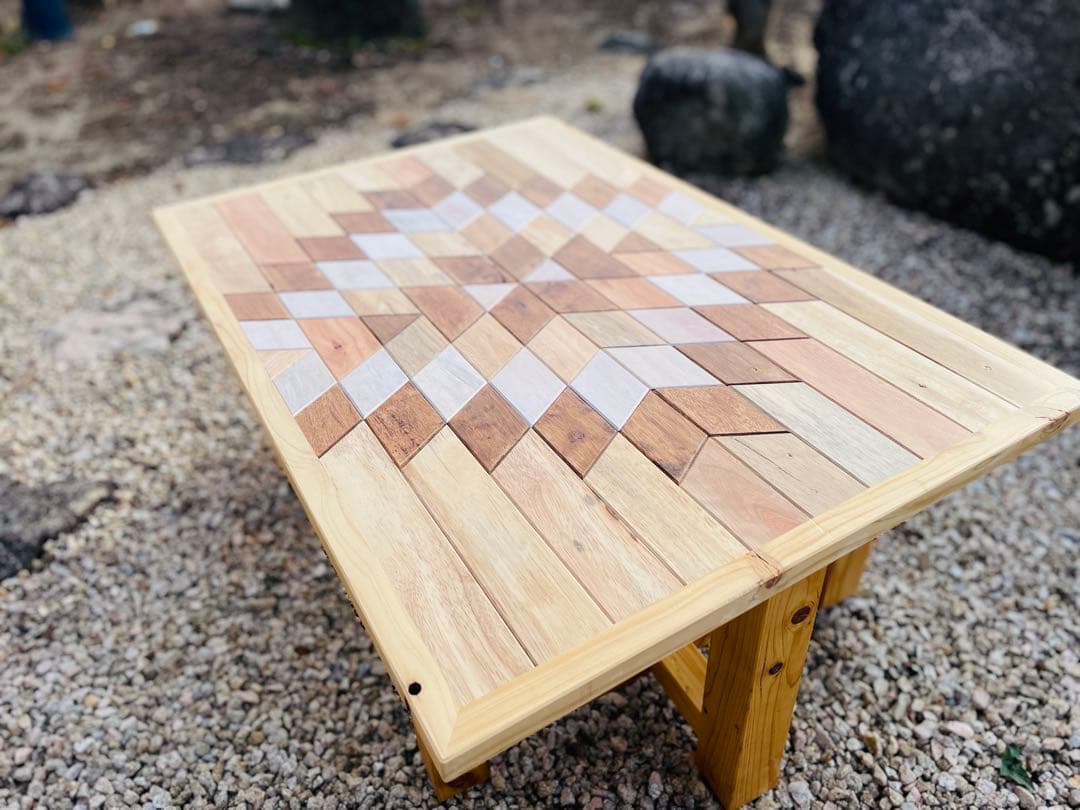 オルテガ柄 ローテーブル（高さ2段階調整） センターテーブル 木製