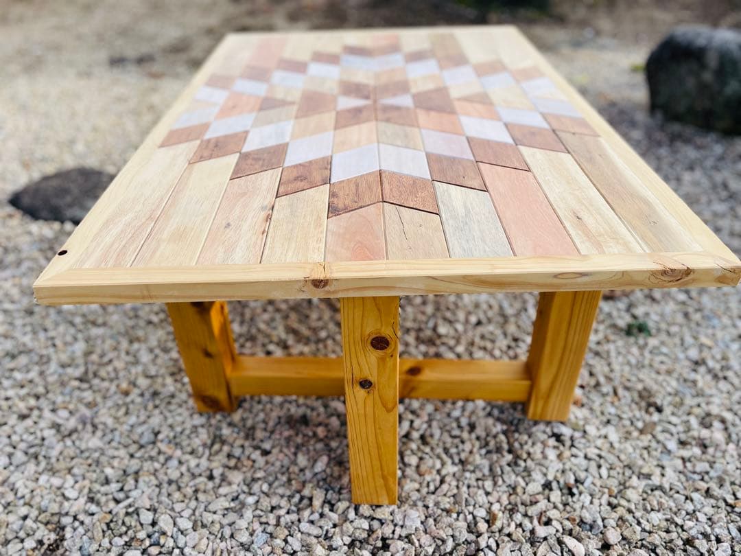 オルテガ柄 ローテーブル（高さ2段階調整） センターテーブル 木製