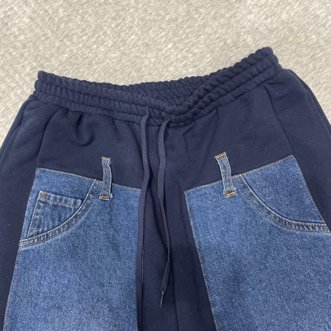 ニコアンド デニムパッチワークパンツ ネイビー M