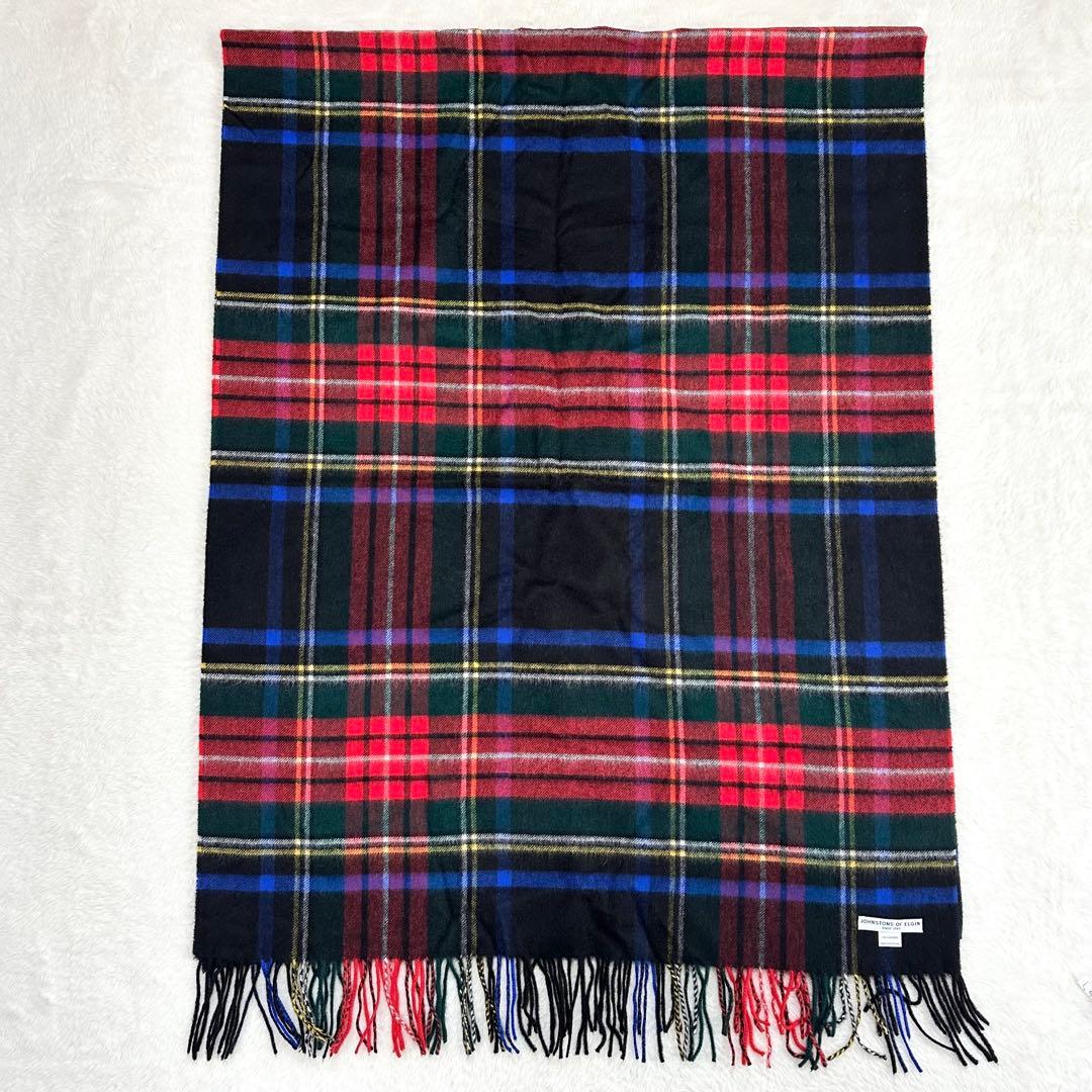 美品✨ジョンストンズ 大判 ストール カシミヤ ブラックスチュワート