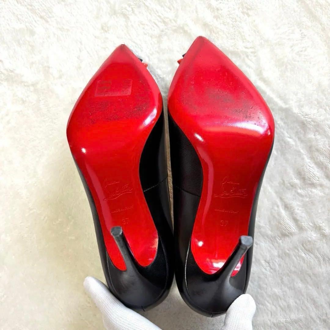 極美品 ルブタン パンプス 37 スタッズ ヒール 黒 レッドソール 購入証明書