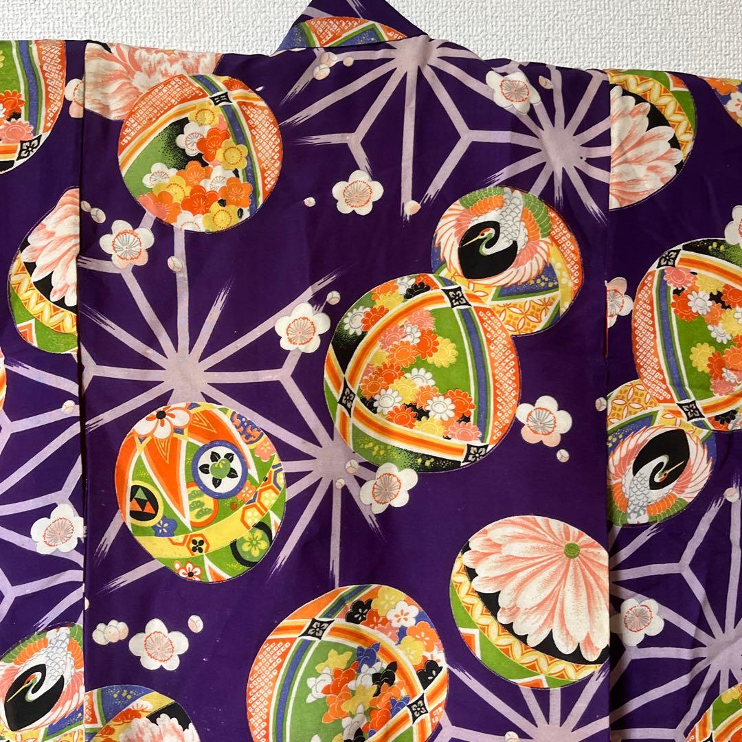 七五三　3歳　被布　着物　紫　かのこ　レトロ　アンティーク