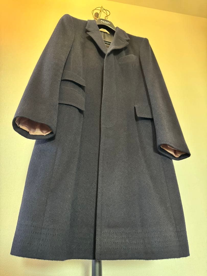 ネイビー ウール シングルブレスト ロングコート