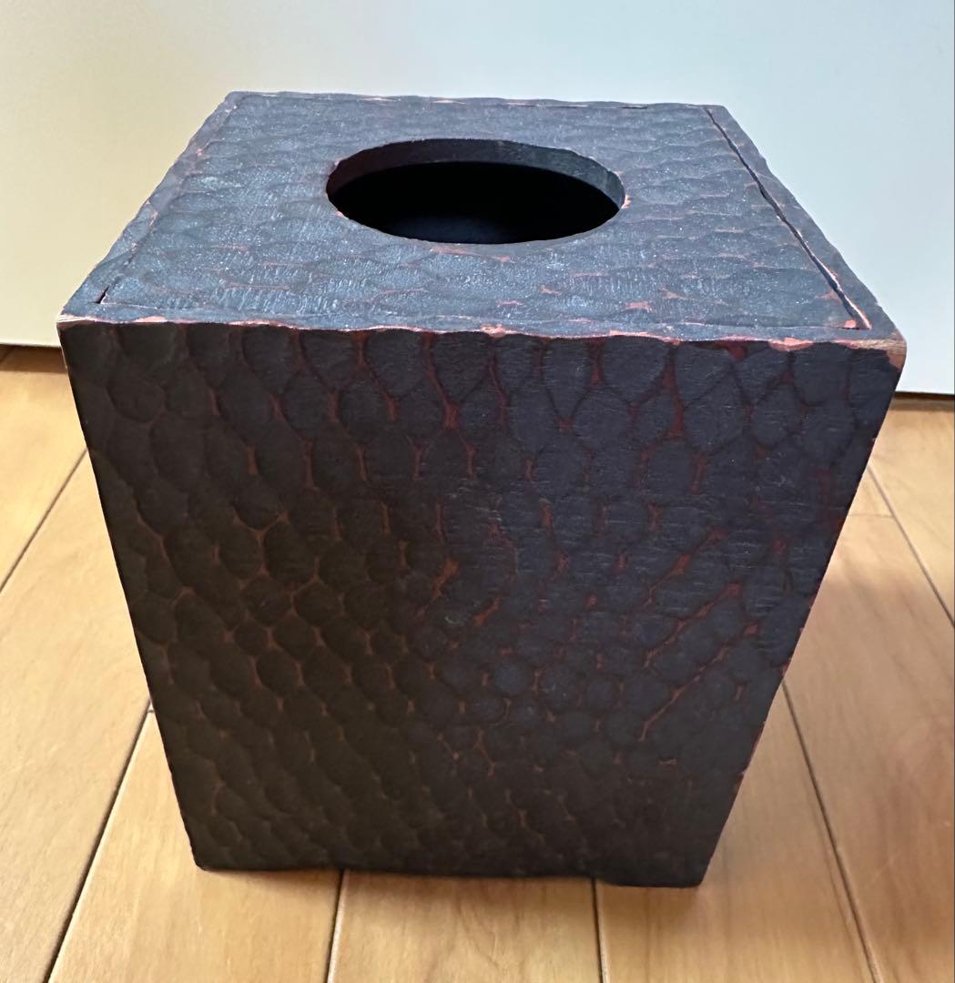 天然木 木製 彫刻 ゴミ箱(チリ箱)15cm×15cm×18cm 年代物 レトロ