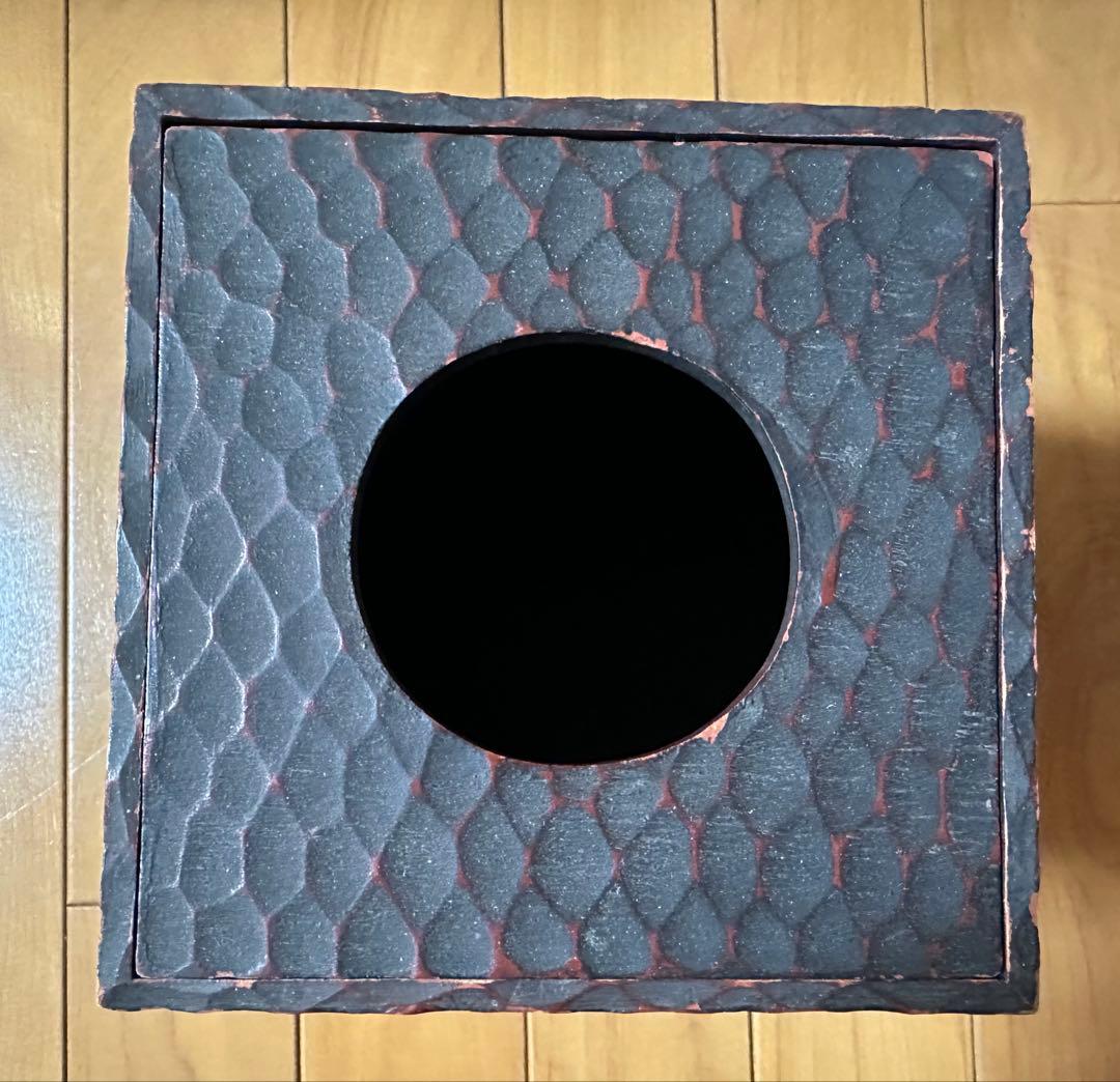 天然木 木製 彫刻 ゴミ箱(チリ箱)15cm×15cm×18cm 年代物 レトロ