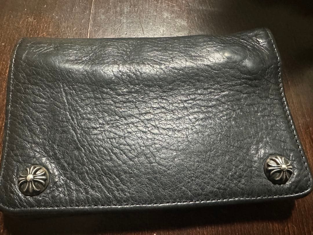 クロムハーツ　黒レザー 二つ折り財布 ジッパーポケット付きNC.NR