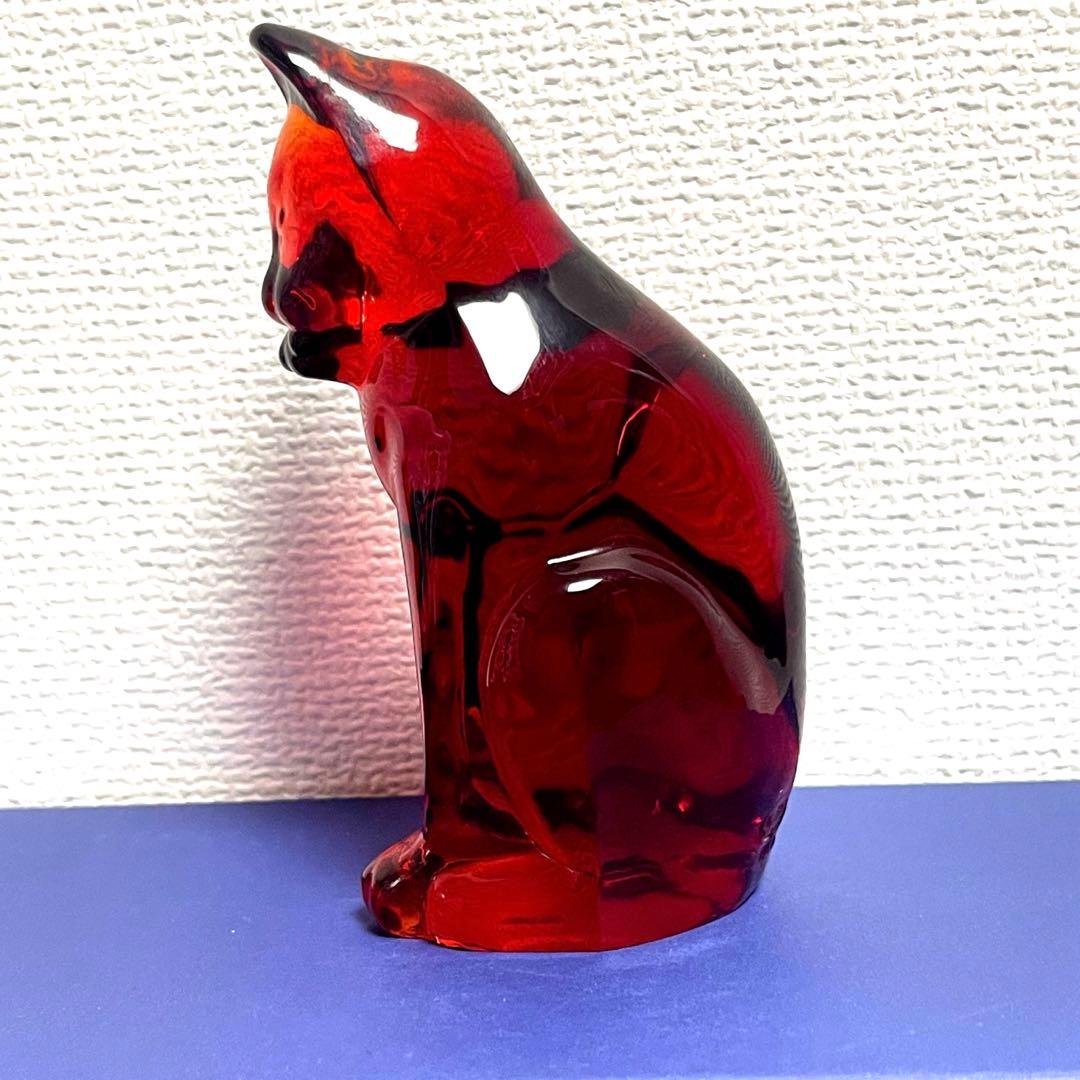 【希少品】FENTON CAT フェントン ガラス 置物　ワインレッド