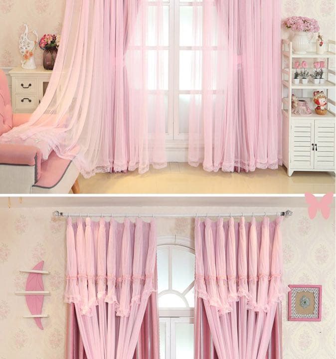 上質二層カーテン　可愛い　綺麗な　カーテン　完全遮光カーテン　レースカーテン