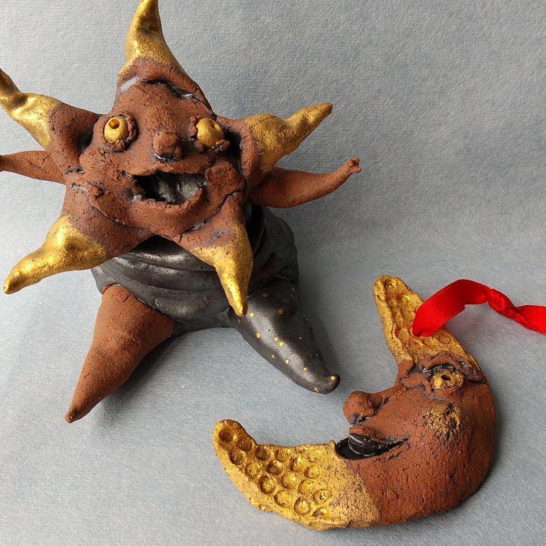 陶器人形 作家物 月と星の妖精 インテリア オブジェ