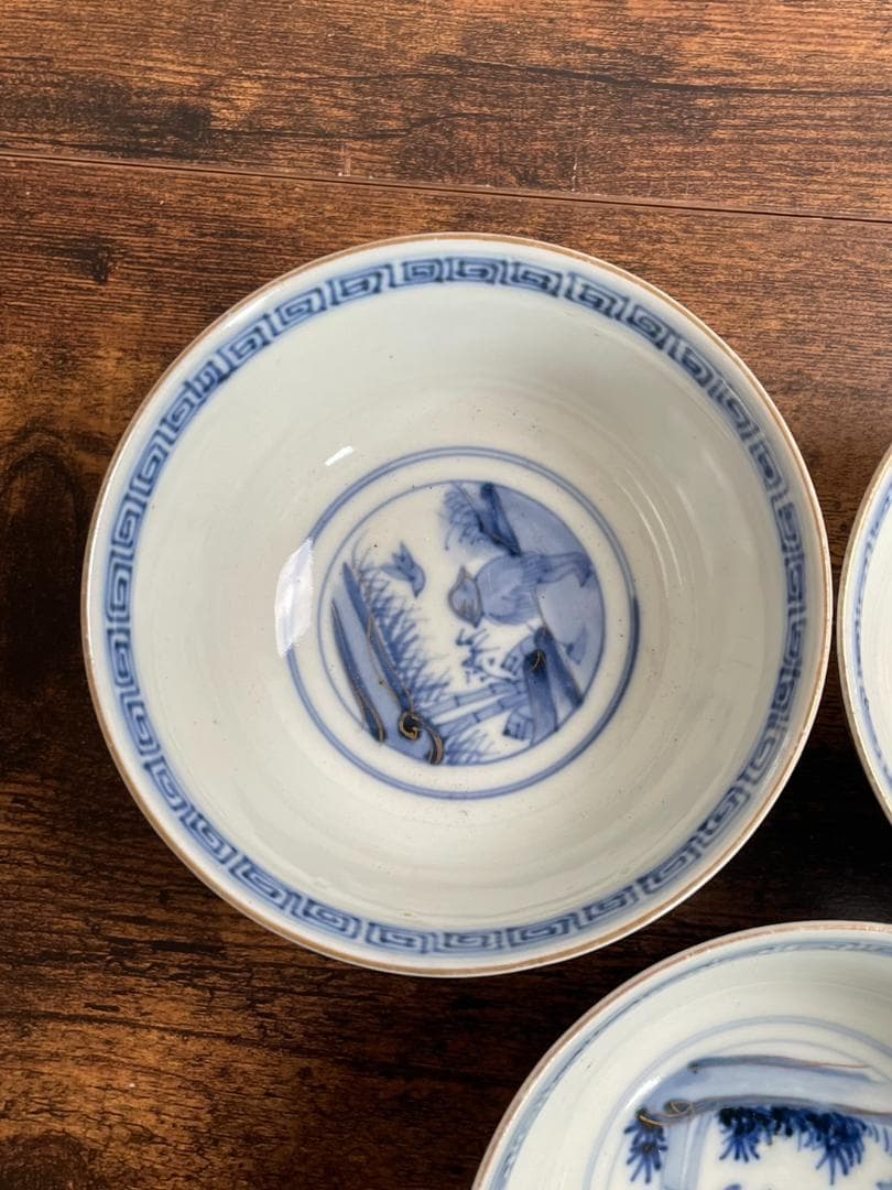 ①古伊万里 金襴手鶴華図茶碗 蓋物 五客 吸物碗/飯碗/お碗/蓋付/40