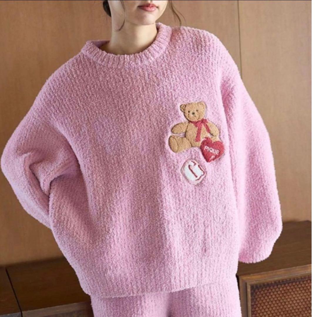 ジェラートピケ♡ベビモコベアさがらプルオーバー＆ロングパンツセット ピンク