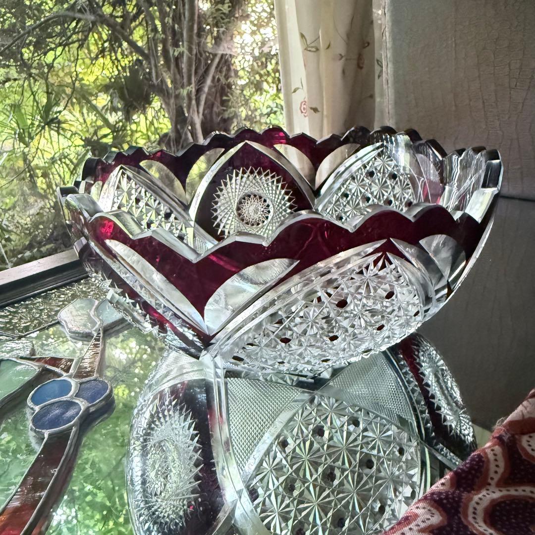 Y様へ感謝お嫁入り‼️涼やか星丸紋切子ボウル1客　錦手牡丹唐草小皿10客➕5客元箱