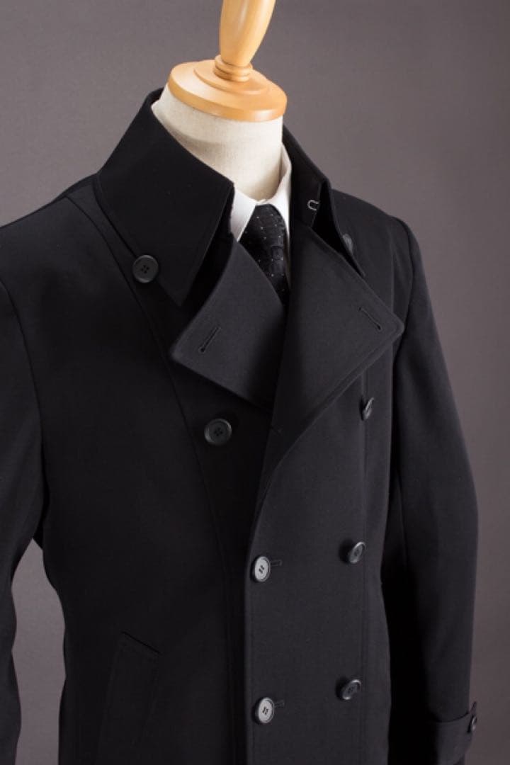 黒 ダブルブレスト トレンチコート