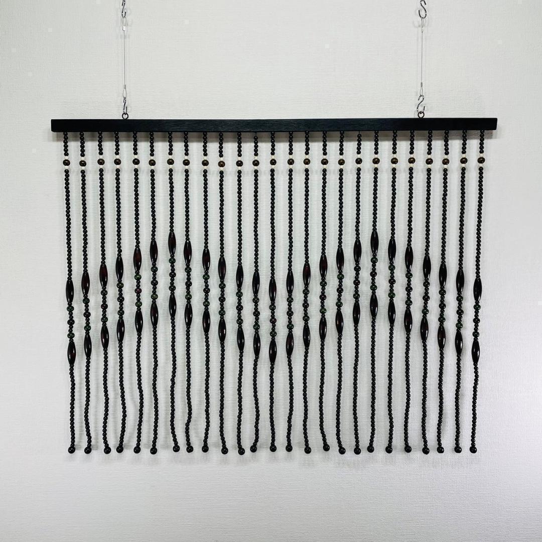 昭和レトロ 珠のれん ウッドビーズ カーテン ヴィンテージ 黒×茶×緑 木製