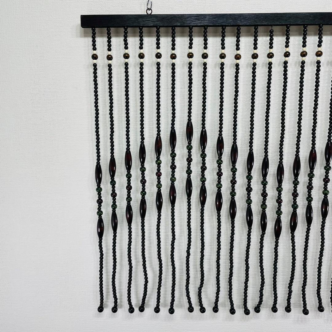 昭和レトロ 珠のれん ウッドビーズ カーテン ヴィンテージ 黒×茶×緑 木製