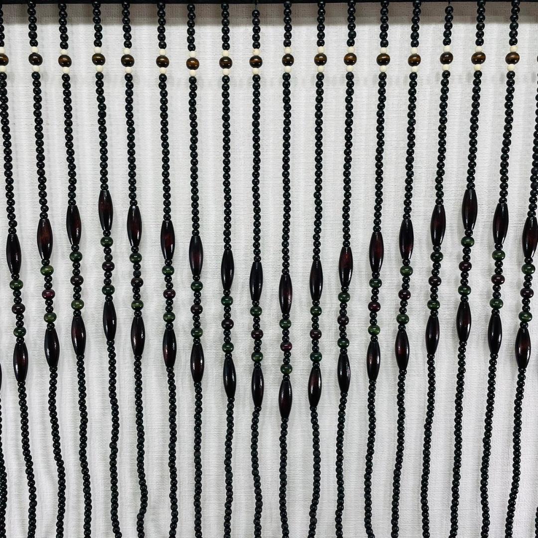 昭和レトロ 珠のれん ウッドビーズ カーテン ヴィンテージ 黒×茶×緑 木製