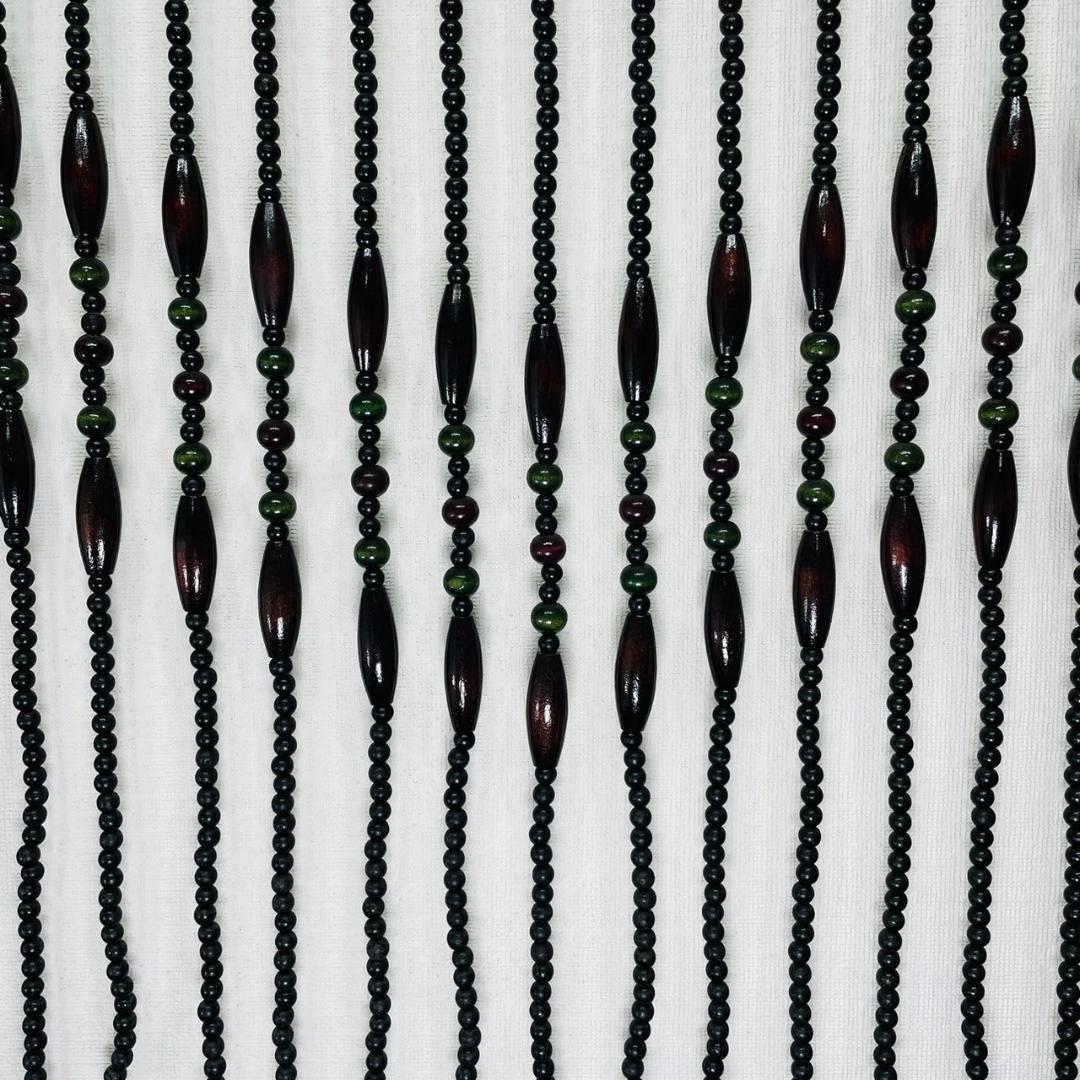 昭和レトロ 珠のれん ウッドビーズ カーテン ヴィンテージ 黒×茶×緑 木製