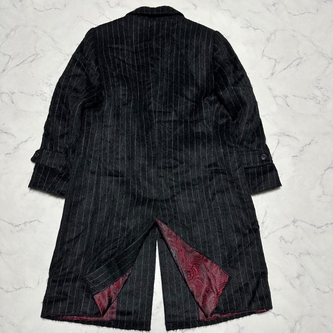 未使用級美品　ランチェッティ　アルパカウールステンカラーコート　ストライプ　黒