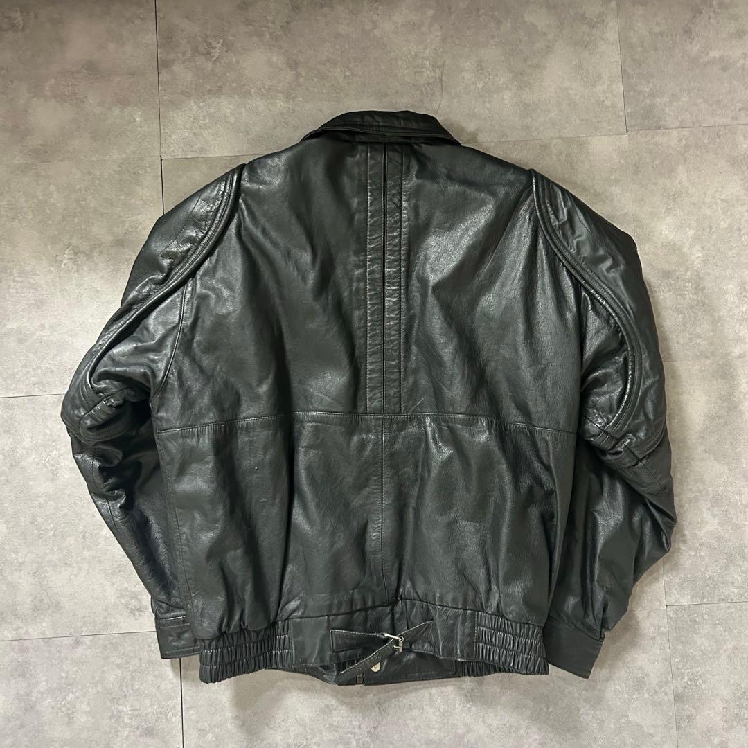 【裏地キルティング❗️】90s vintage 本革　レザージャケット　ブラック