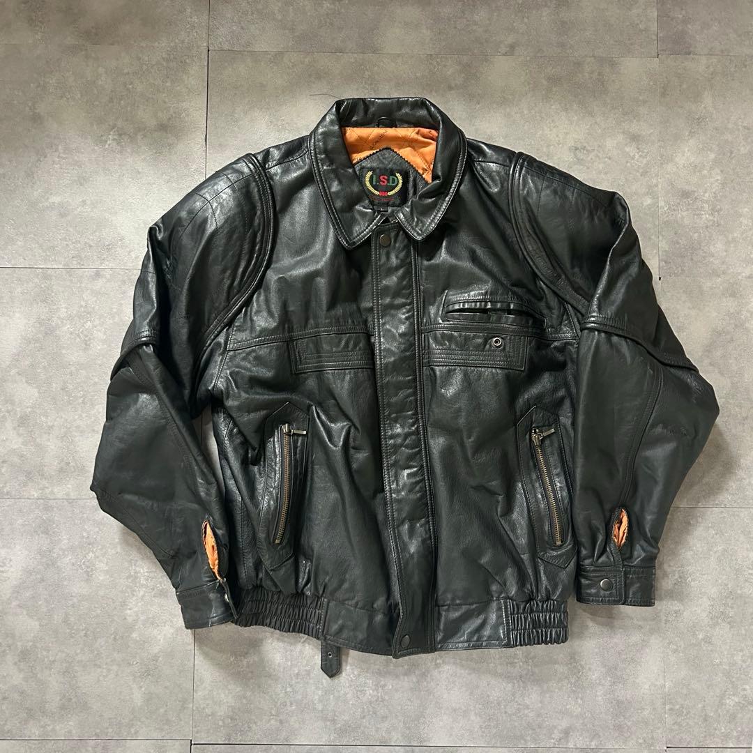 【裏地キルティング❗️】90s vintage 本革　レザージャケット　ブラック