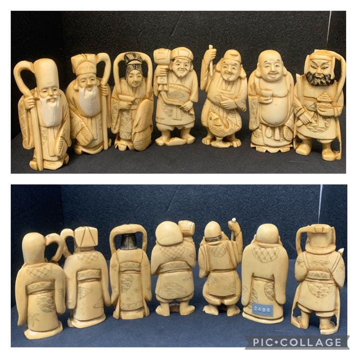 アンティーク　古い　七福神　置物　中国　オブジェ　七柱　七柱神　小物　縁起物