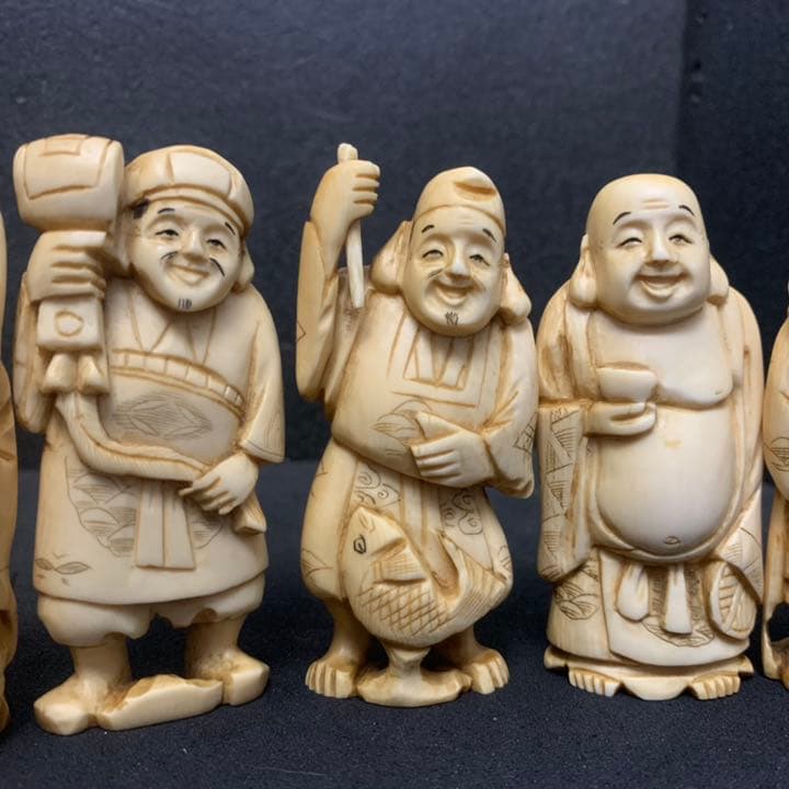 アンティーク　古い　七福神　置物　中国　オブジェ　七柱　七柱神　小物　縁起物