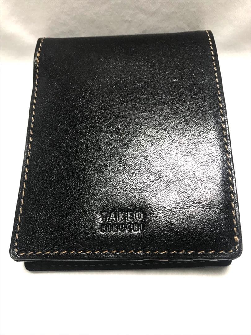 【新品・未使用】TAKEO KIKUCHI 牛革　二つ折り財布 ブラック