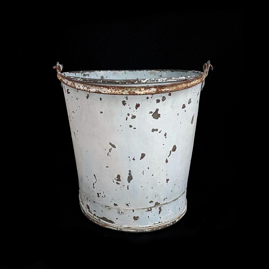 レア！アンティーク ブリキ製 ブルー バケツ（高さ27cm）02 /シャビー