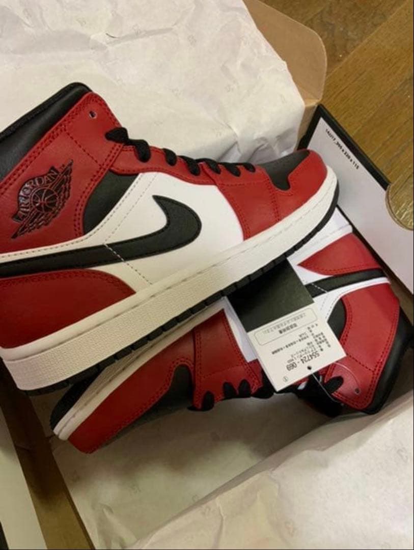 Air Jordan 1 Mid ブラック/レッド/ホワイト サイズUK6