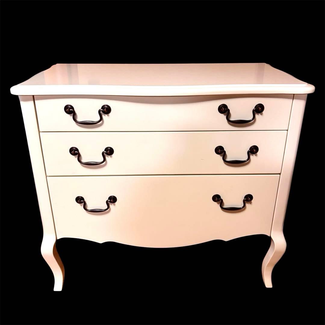 【美品】ホワイト　クラシック　木製　チェスト 3段 猫脚　猫脚　白家具　ロココ調