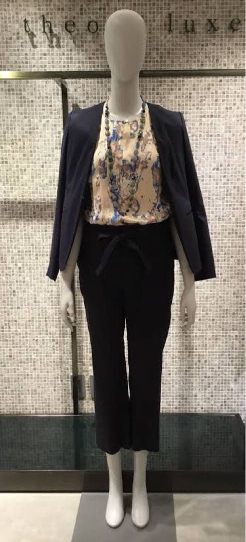 ぬぬ セオリーリュクス リネン ノーカラー セットアップ M ネイビー