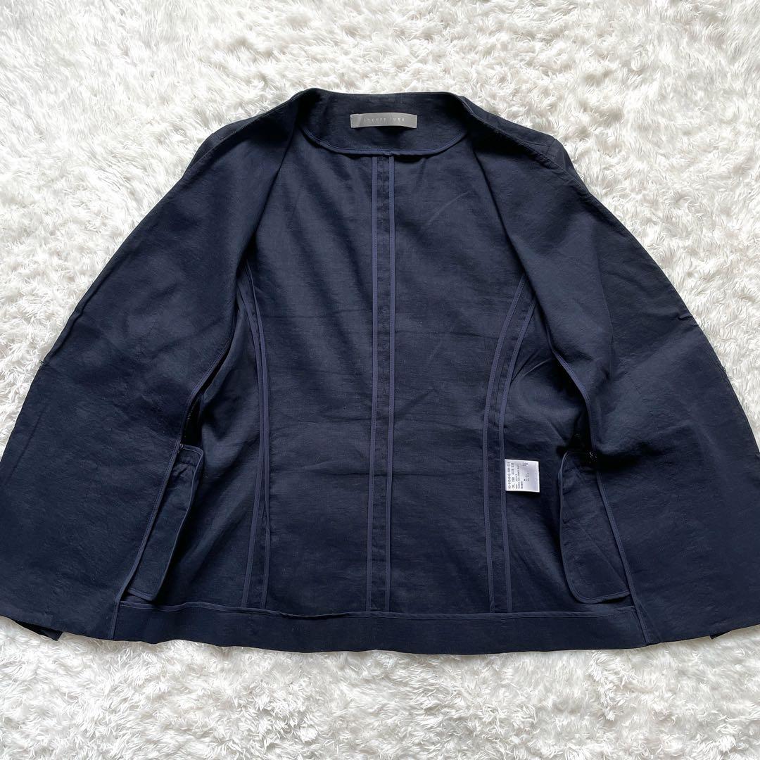 ぬぬ セオリーリュクス リネン ノーカラー セットアップ M ネイビー