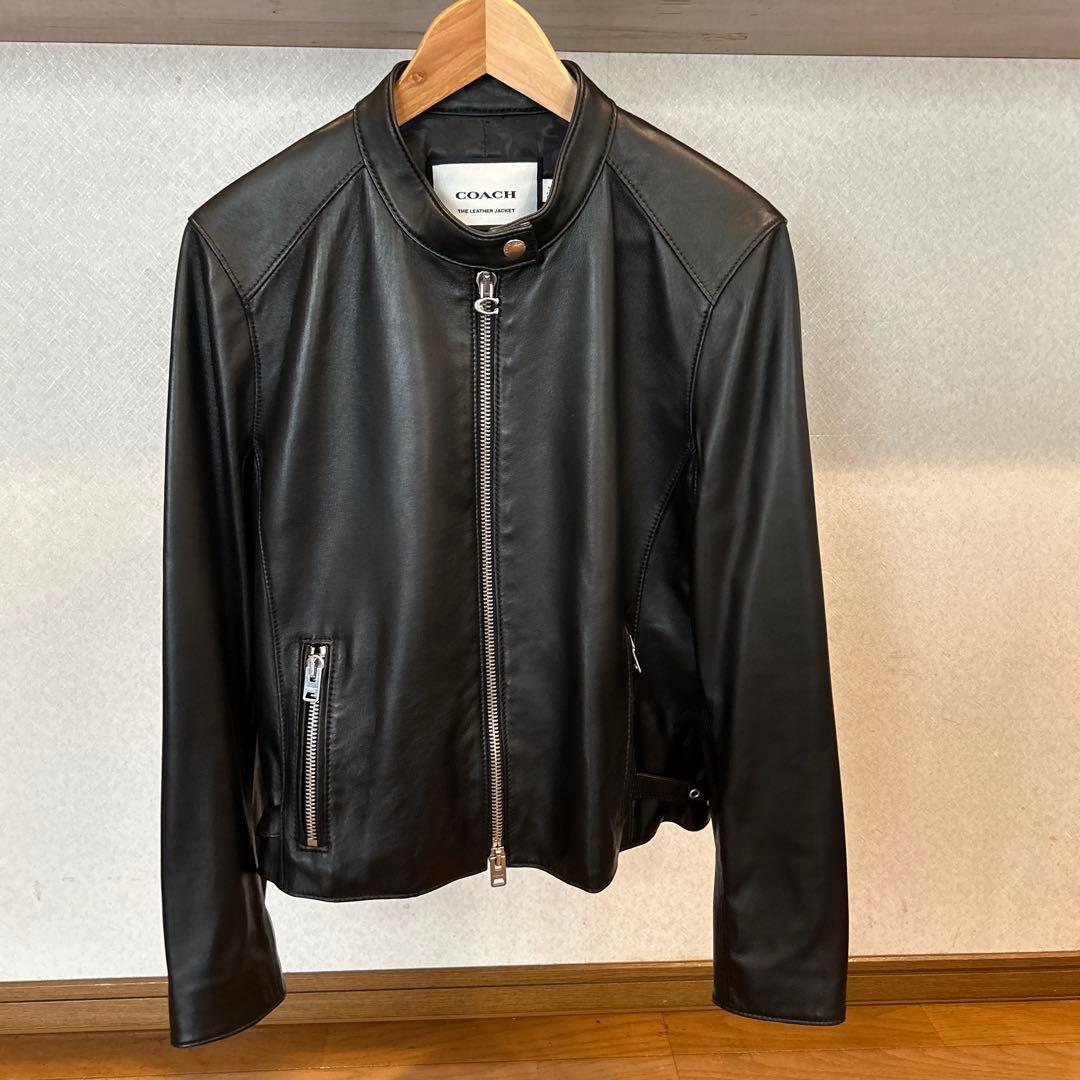メンディ　COACH ブラック レザーライダースジャケット