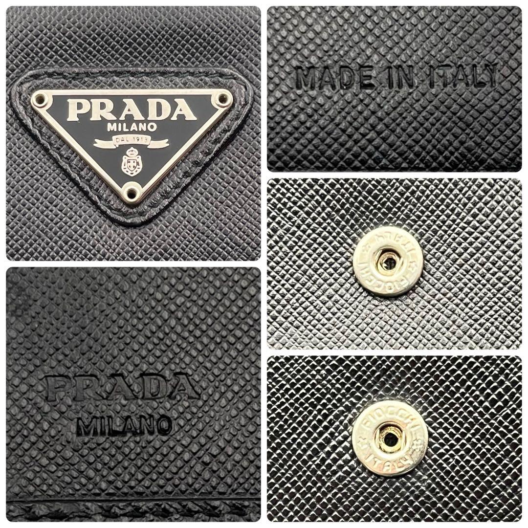 美品✨PRADA 三つ折り財布 黒　サフィアーノレザー　三角　トライアングル