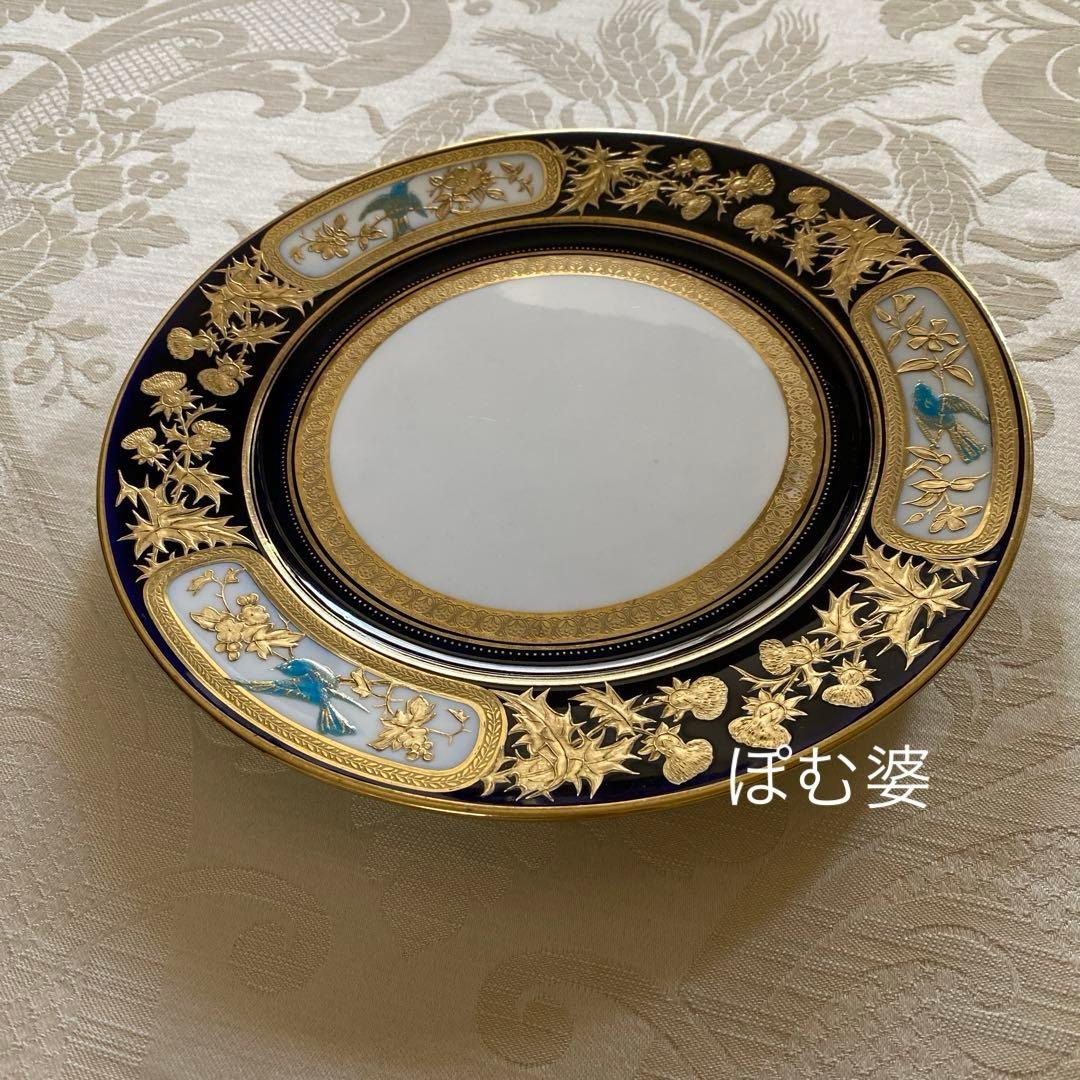 【古コウルドン】金彩 金盛 金張 エナメル 皿 プレート「ジャポニズム／花と鳥」
