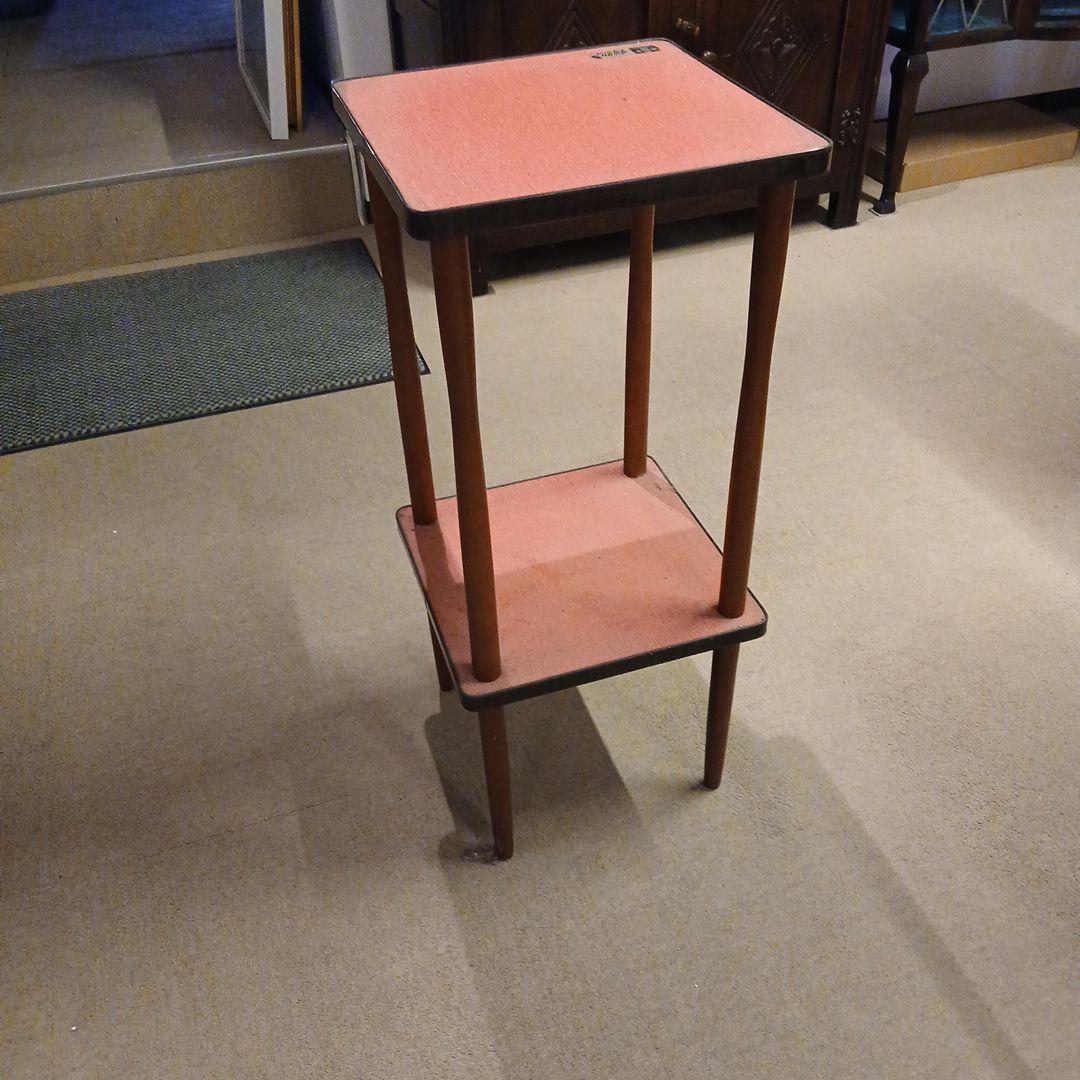 昭和レトロ 天板メラミン張り 木製電話台 レッド