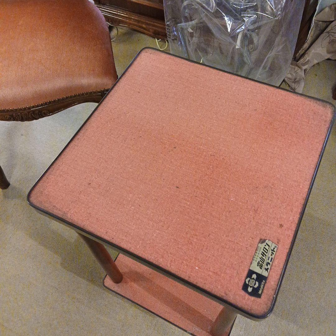 昭和レトロ 天板メラミン張り 木製電話台 レッド