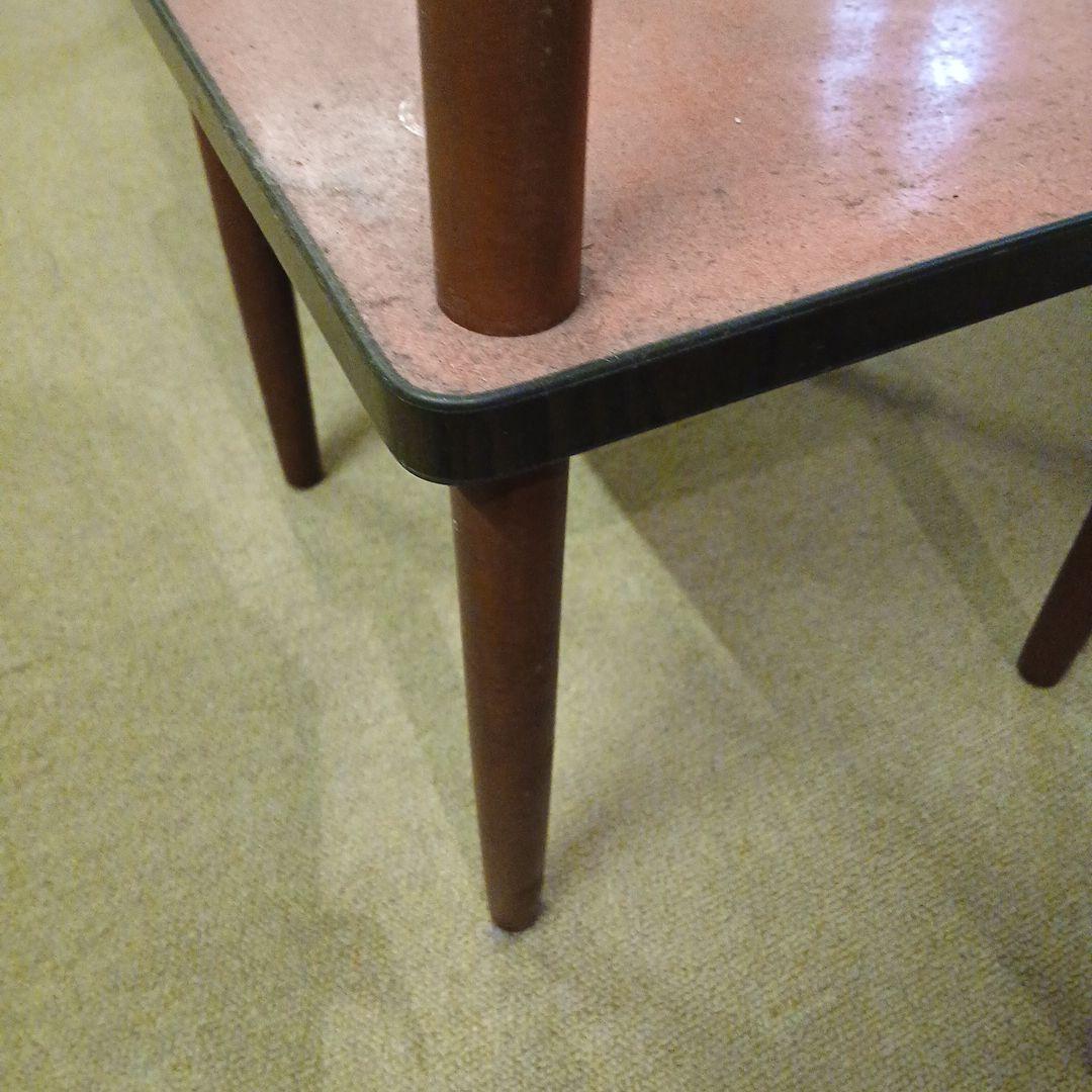 昭和レトロ 天板メラミン張り 木製電話台 レッド