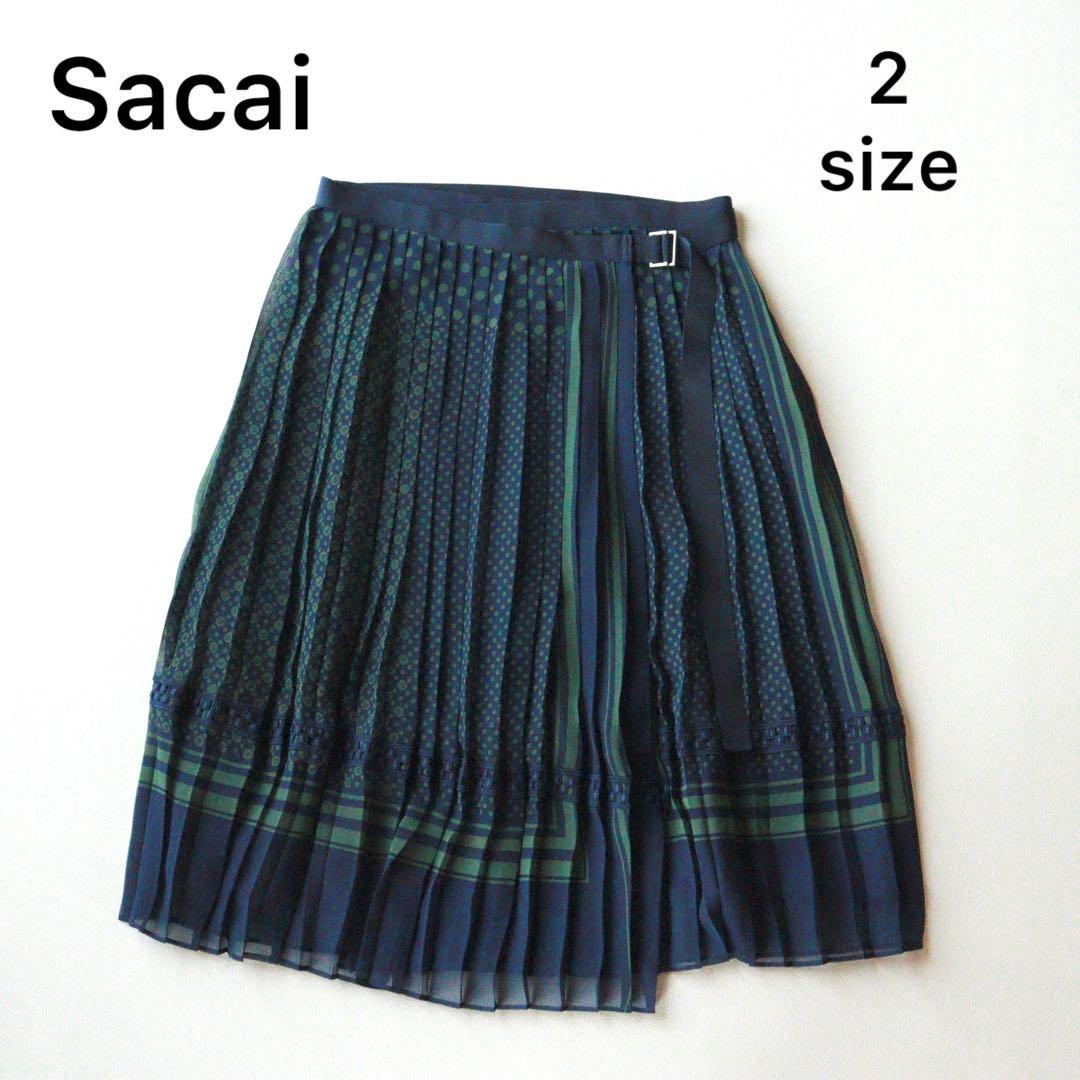 5240【極美品】サカイ　プリーツスカート ラップスカート ドット柄　M
